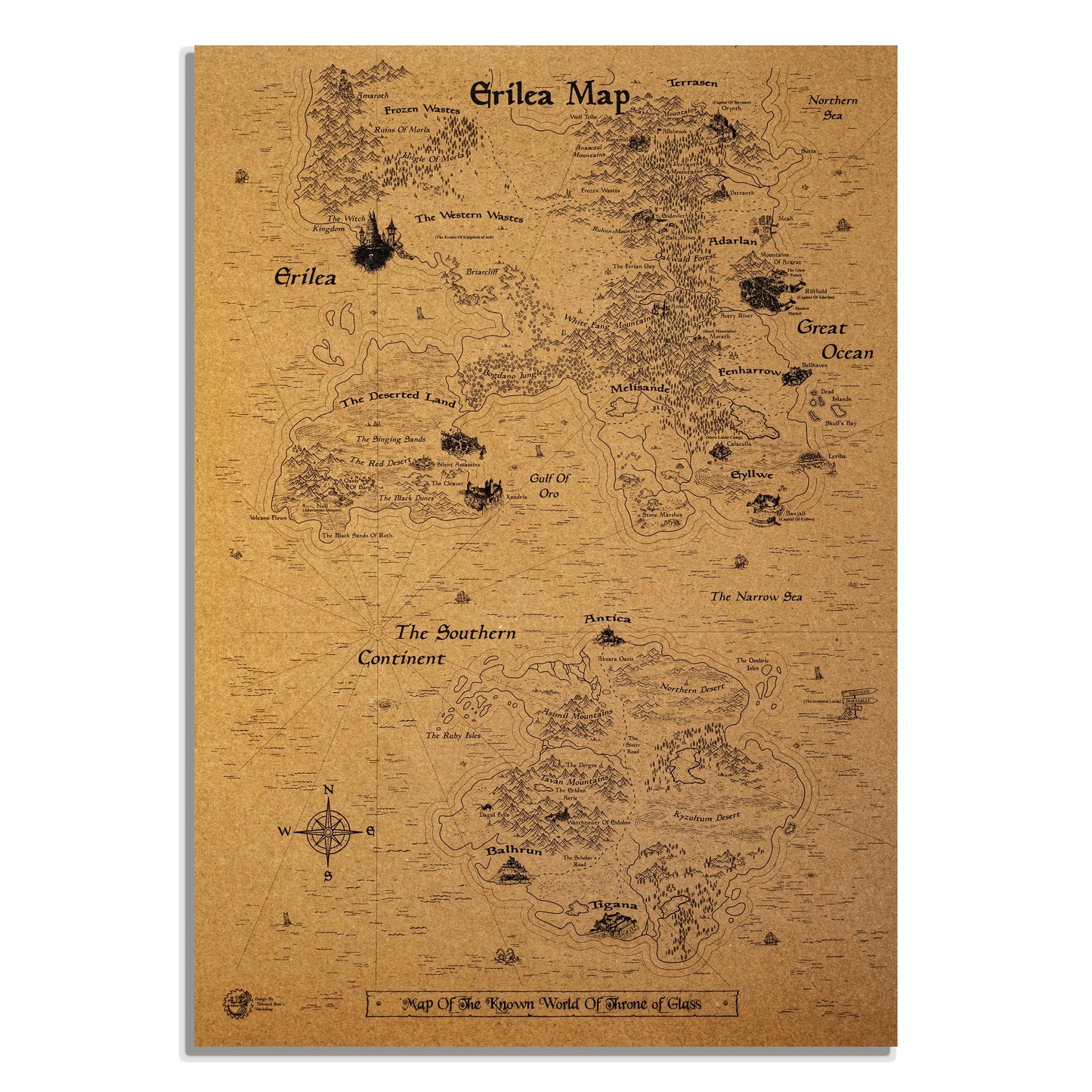 Sarah J. Maas Throne of Glass Series World Map, Erilea Map