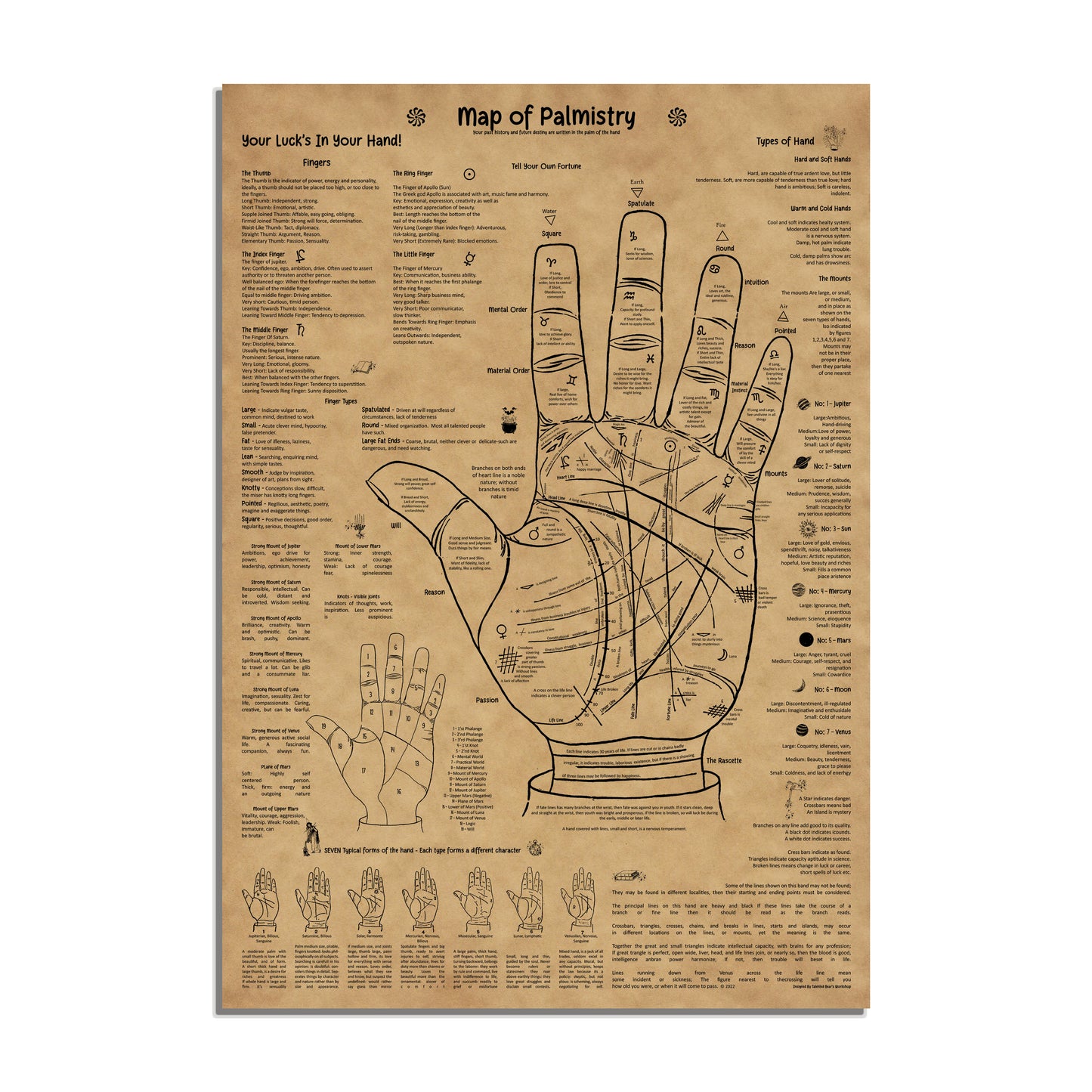 Palm Chart Wall Art, Palmistry Poster
